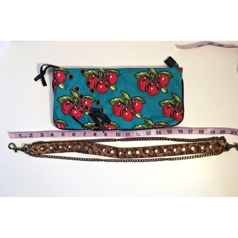 Betseyville Betsey Johnson Cherry HandBag Purse Chain & Leather Strap Turquoise - Picture 8 of 9